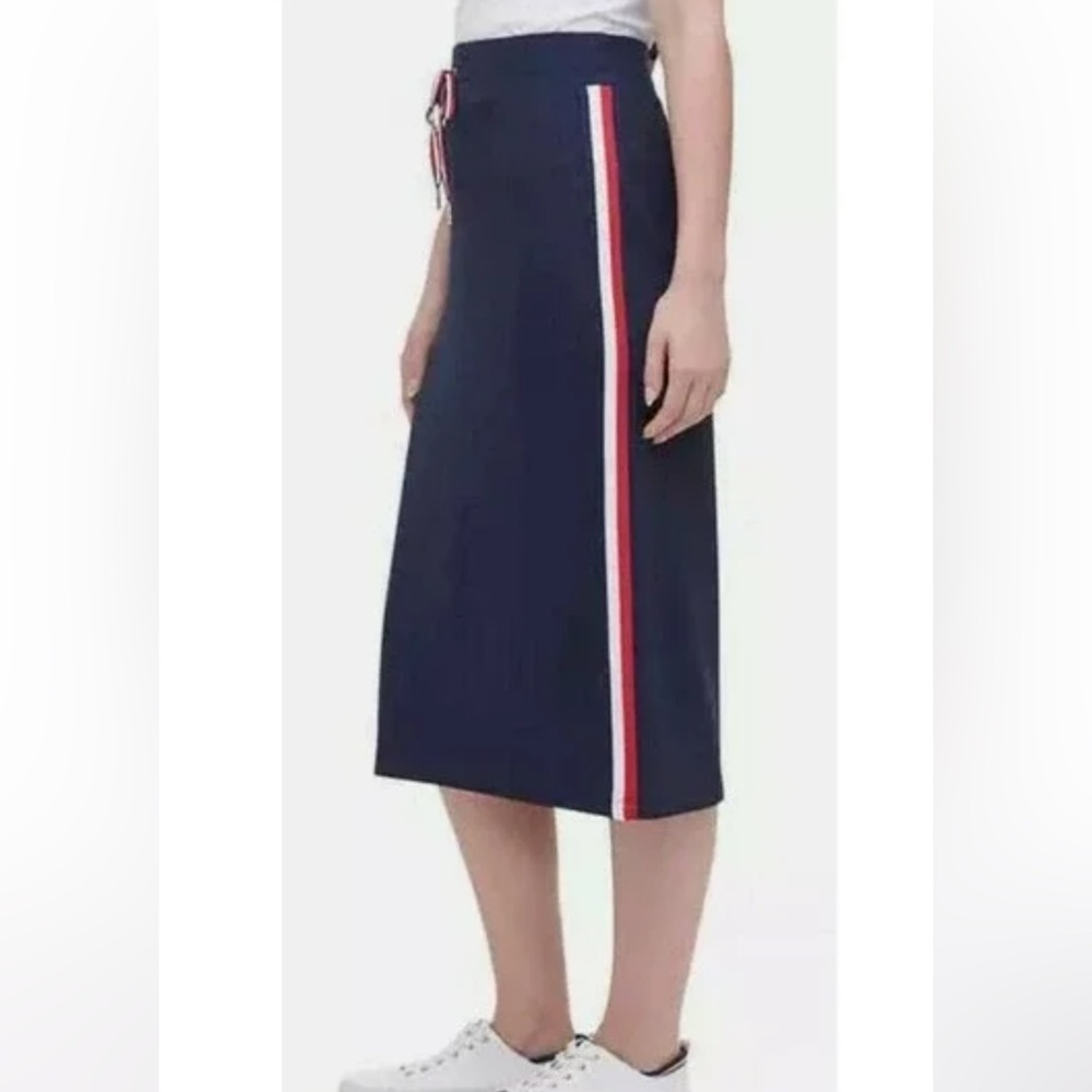 Tommy Hilfiger Navy Midi Skirt with Red and White Accent